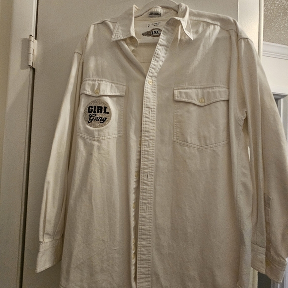 INC International Concepts White Shirt with Logo Patch - Picture 2 of 5